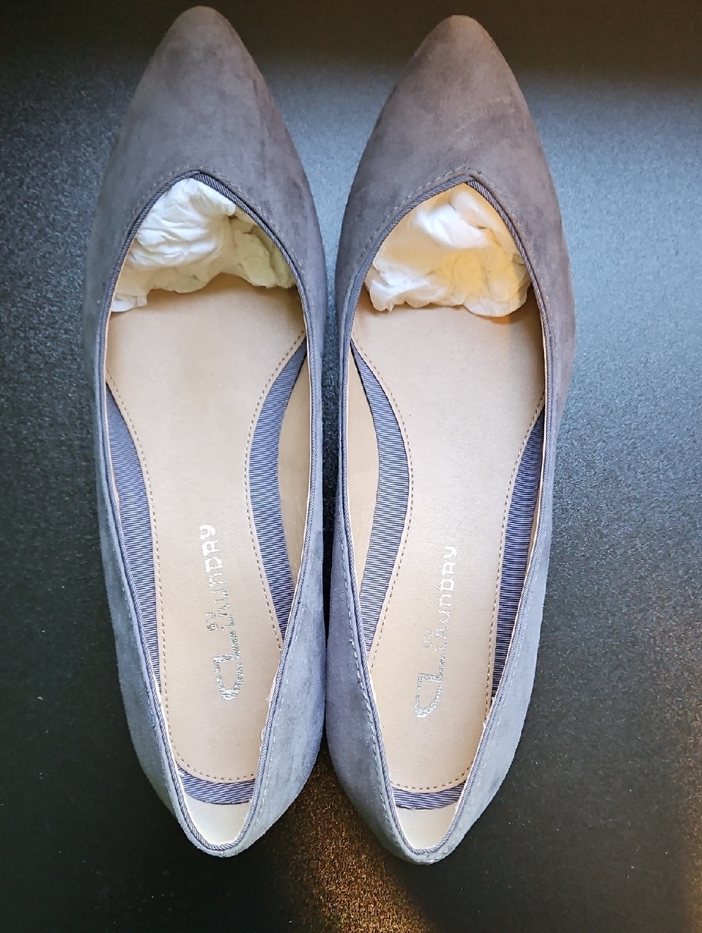 CL by Laundry Gray Pointed Toe Suede Flats